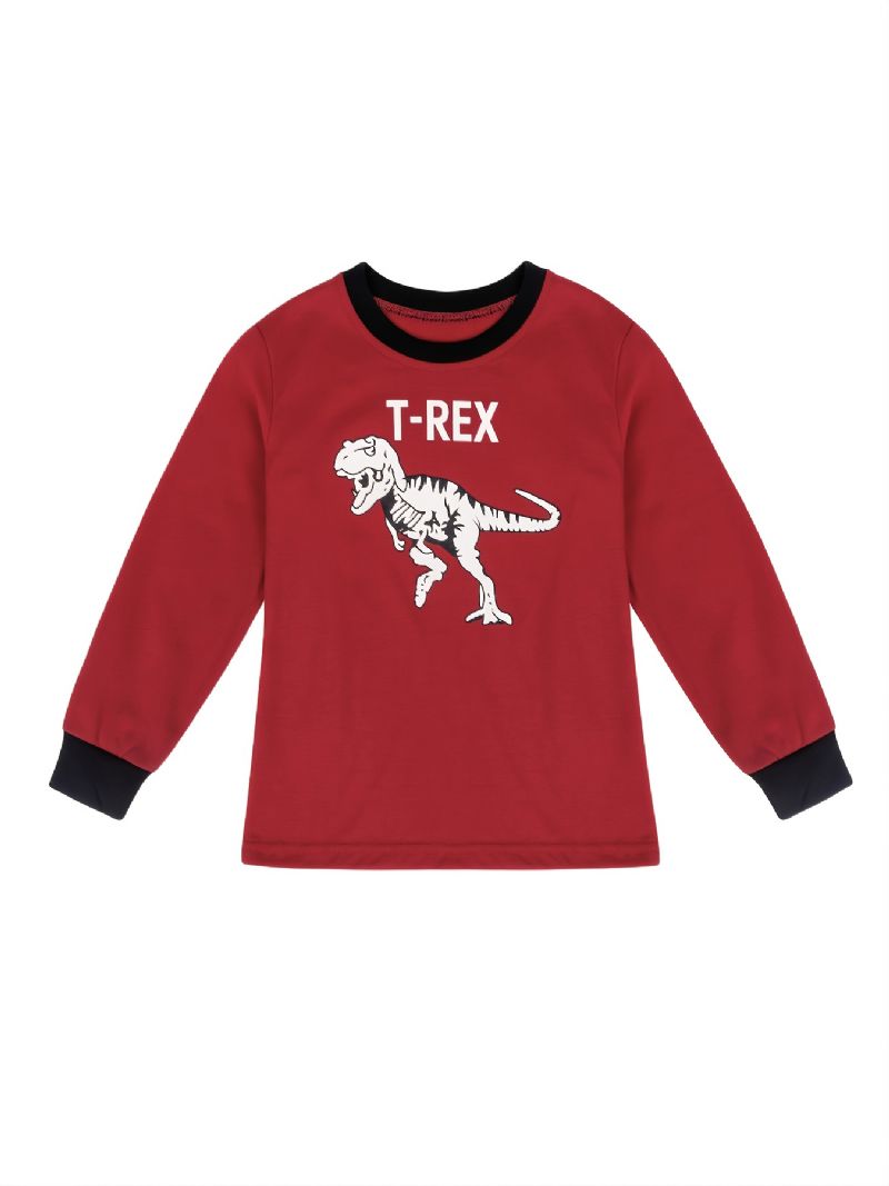 2ks Děti Chlapci Pyžama Cartoon Dinosaur Print Set Top & Kalhoty S Kulatým Výstřihem A Dlouhým Rukávem
