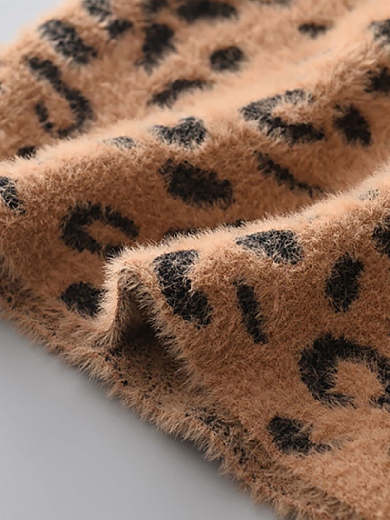 2ks Dětská Sukně Sada Podzim Zima Děti Zvířecí Vzor Svetr Z Norkového Fleece Leopardí