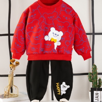 2ks Děťátko Chlapci Bear Print Pullover S Kulatým Výstřihem Mikina A Kalhoty S Dlouhým Rukávem Dětské Oblečení