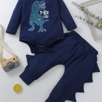 2ks Děťátko Chlapci Dinosaur Print Pattern Trojrozměrný Tvar Kalhoty Oblek