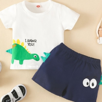 2ks Děťátko Chlapci Dinosaur S Krátkým Rukávem S Potiskem Trička A Šortek Sada Dětského Oblečení