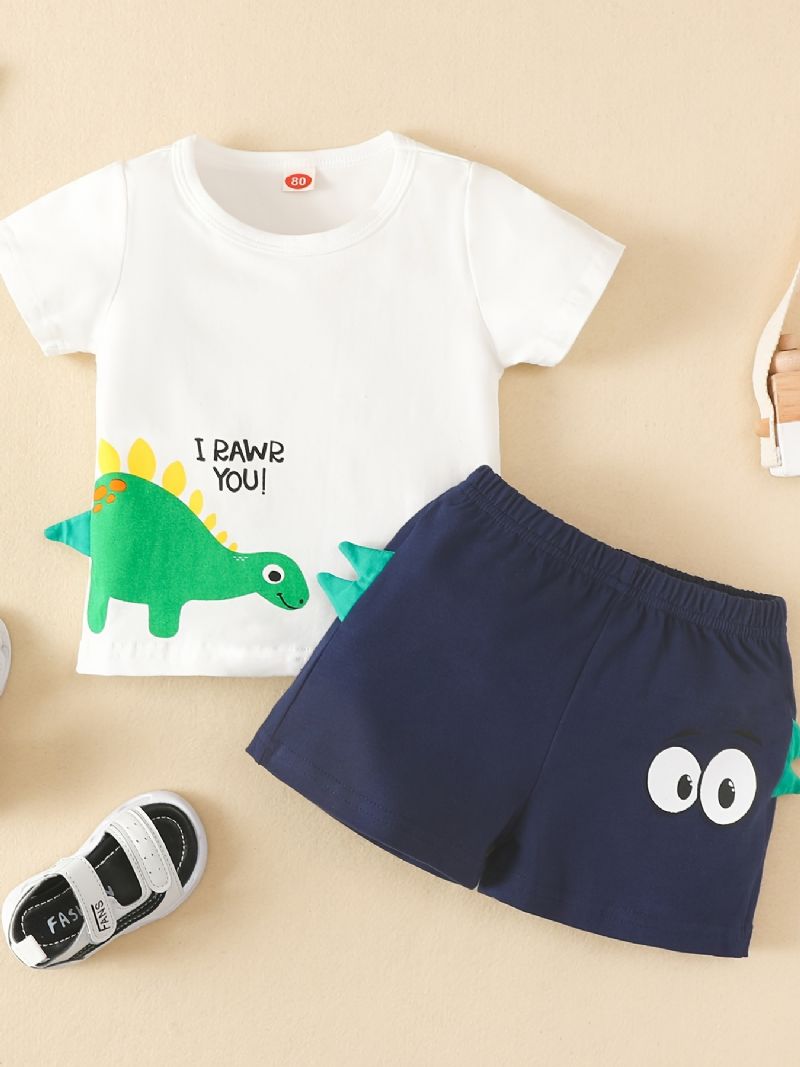 2ks Děťátko Chlapci Dinosaur S Krátkým Rukávem S Potiskem Trička A Šortek Sada Dětského Oblečení