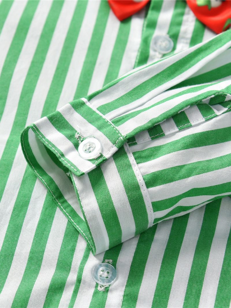 2ks Děťátko Chlapci Gentleman Outfit Formální Oblek Dlouhý Rukáv Pruhovaná Kostkovaná Košile Podvazkové Kalhoty Motýlek Overaly Souprava Oblečení