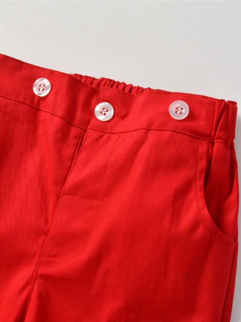 2ks Děťátko Chlapci Gentleman Outfit Formální Oblek Dlouhý Rukáv Pruhovaná Kostkovaná Košile Podvazkové Kalhoty Motýlek Overaly Souprava Oblečení
