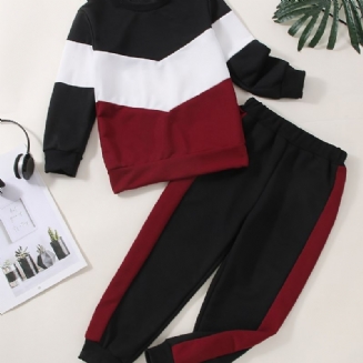 2ks Děťátko Chlapci Splicing Pullover S Kulatým Výstřihem Mikina A Kalhoty S Dlouhým Rukávem Dětské Oblečení