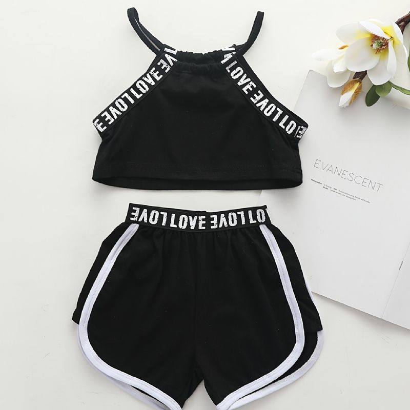 2ks Děťátko Dívky Letter Print Crop Cami Top & Shorts Set Dětské Oblečení