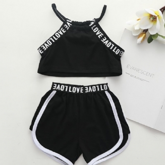 2ks Děťátko Dívky Letter Print Crop Cami Top & Shorts Set Dětské Oblečení