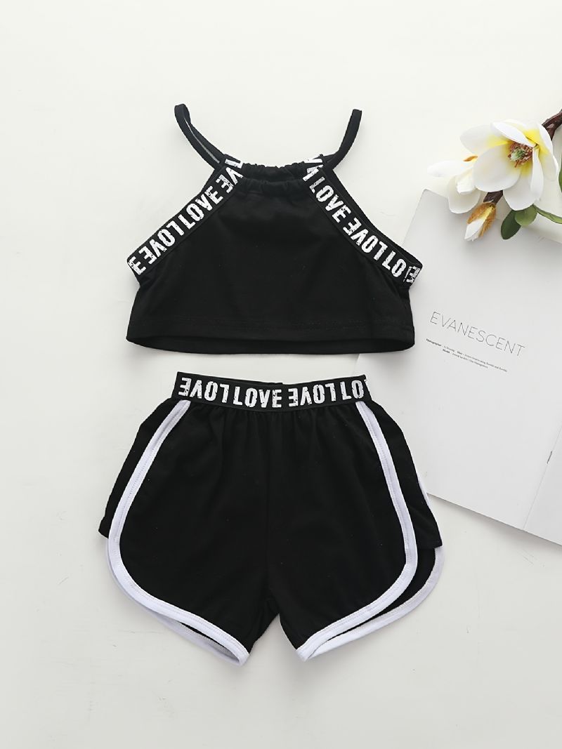 2ks Děťátko Dívky Letter Print Crop Cami Top & Shorts Set Dětské Oblečení