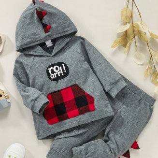 2ks New Fall Winter Chlapci & Dívky Dinosaurus Roztomilý Set Kalhot S Dlouhým Rukávem A Kapucí