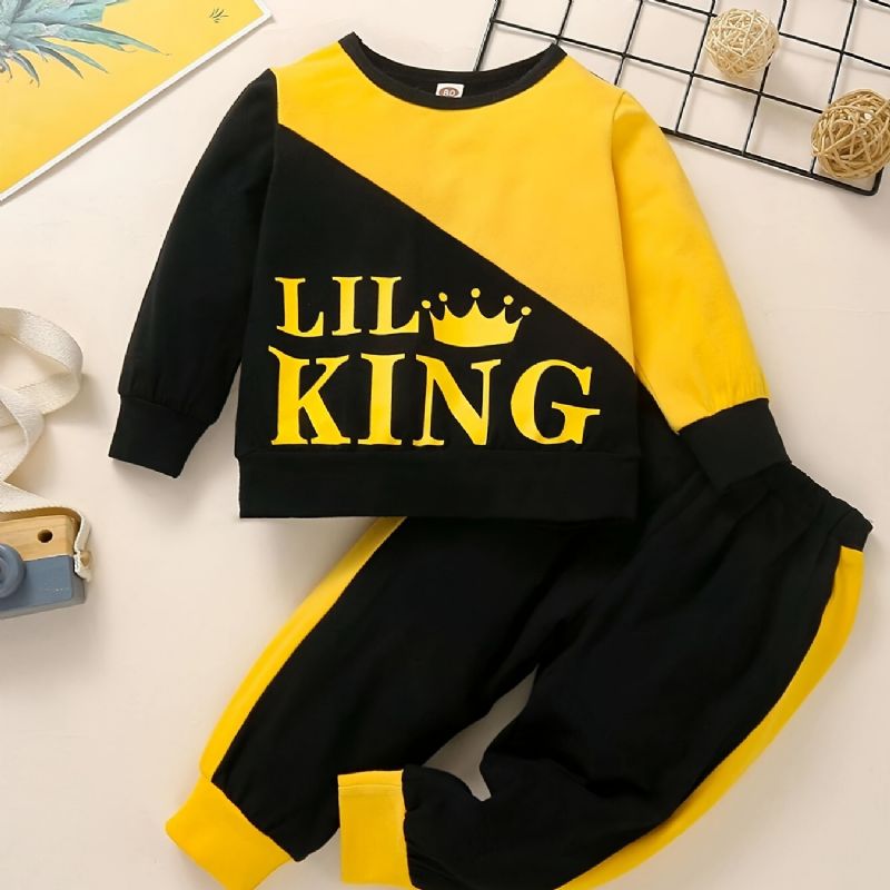 2ks Děťátko Chlapci Letter Print Pullover S Kulatým Výstřihem Mikina S Dlouhým Rukávem A Sestřihové Kalhoty Set Dětské Oblečení