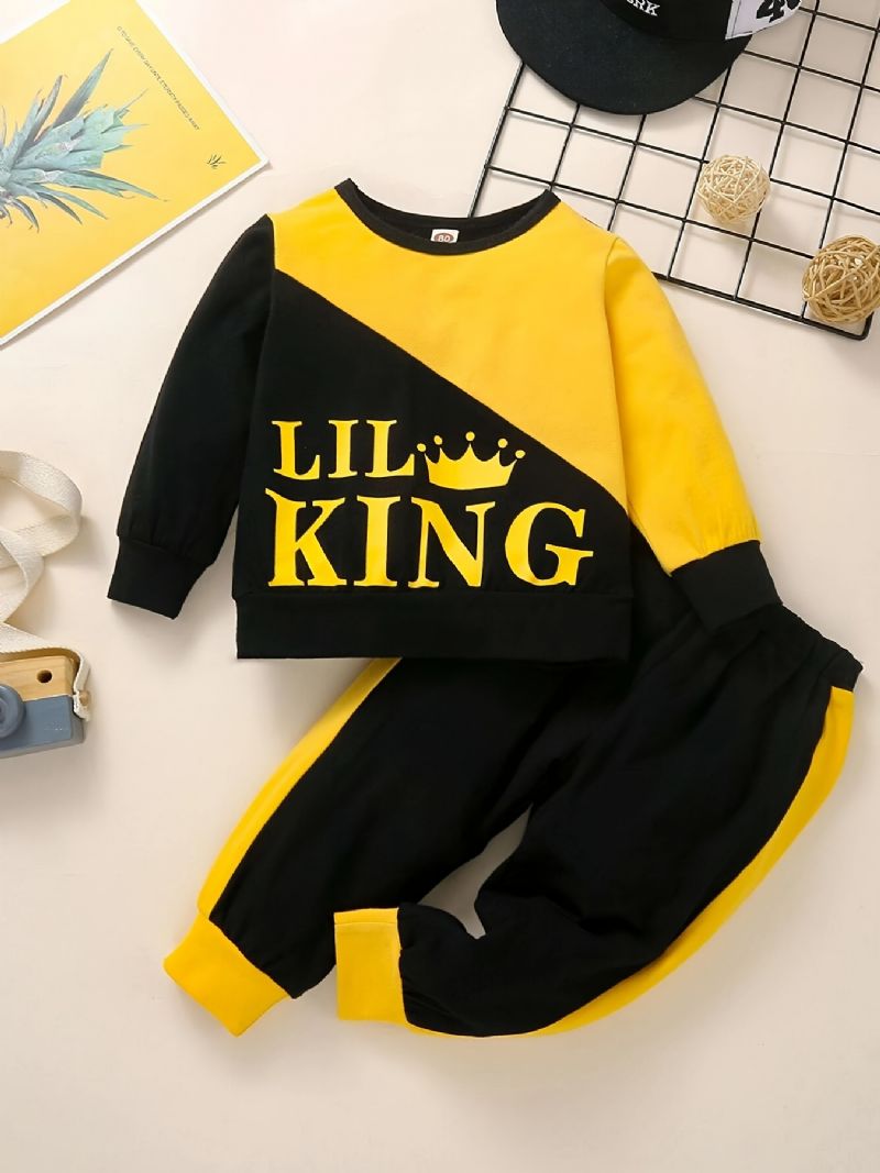 2ks Děťátko Chlapci Letter Print Pullover S Kulatým Výstřihem Mikina S Dlouhým Rukávem A Sestřihové Kalhoty Set Dětské Oblečení