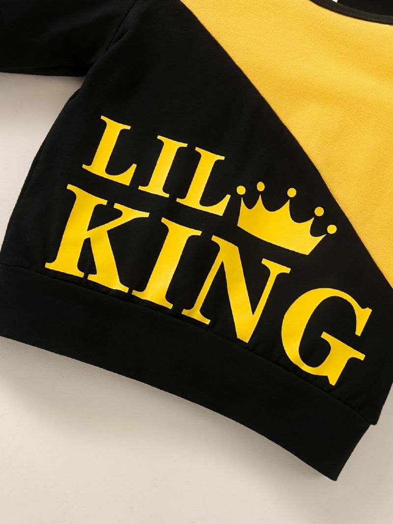 2ks Děťátko Chlapci Letter Print Pullover S Kulatým Výstřihem Mikina S Dlouhým Rukávem A Sestřihové Kalhoty Set Dětské Oblečení