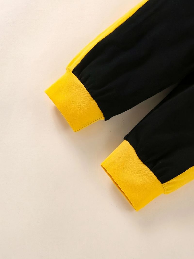 2ks Děťátko Chlapci Letter Print Pullover S Kulatým Výstřihem Mikina S Dlouhým Rukávem A Sestřihové Kalhoty Set Dětské Oblečení