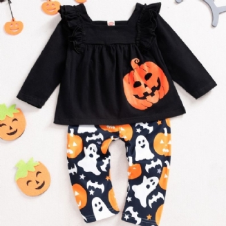 2ps Dívky Halloween Black Pumpkin Top & Ghost Pants Set