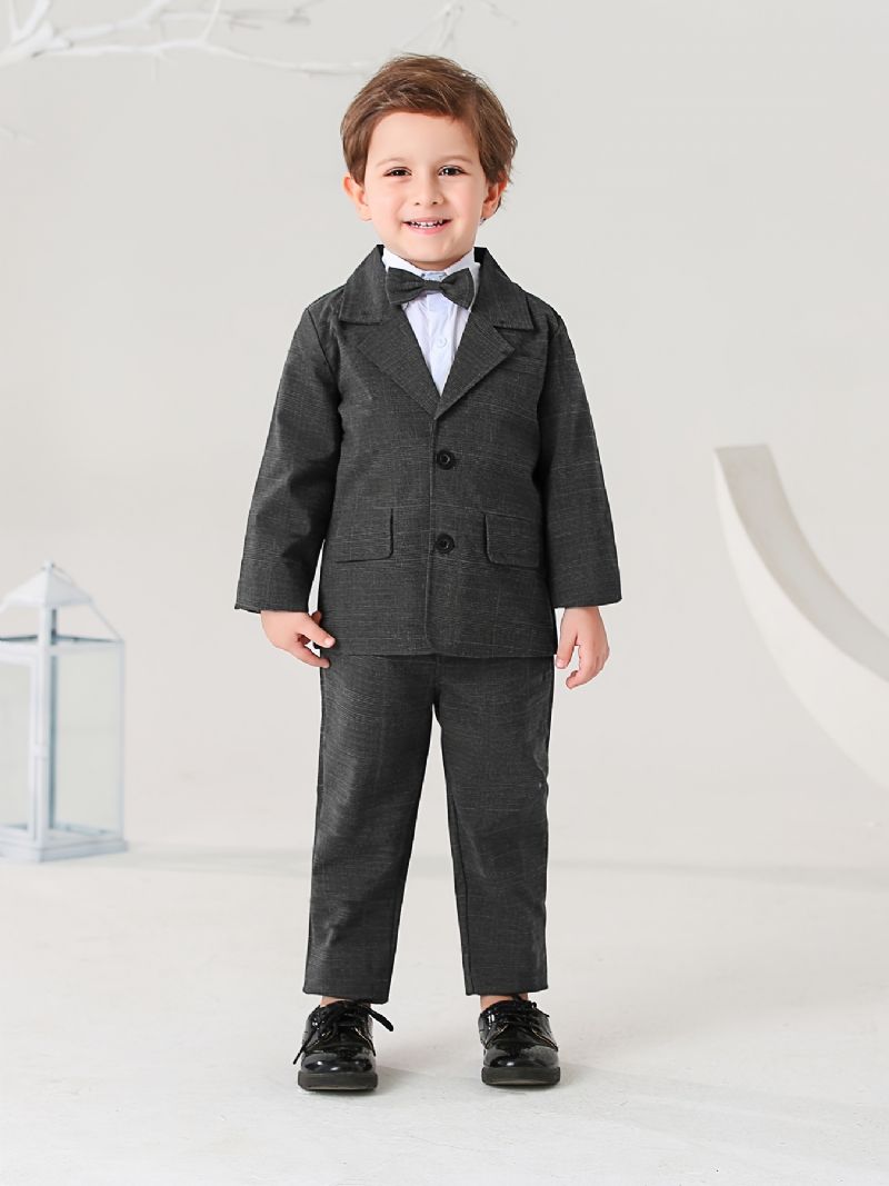 3ks Chlapecký Elegantní Termoblazer S Dlouhým Rukávem Bundou Kalhotami A Mašlí Na Zimní Párty Formální Příležitost