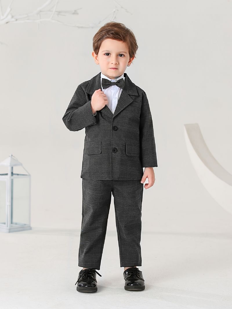 3ks Chlapecký Elegantní Termoblazer S Dlouhým Rukávem Bundou Kalhotami A Mašlí Na Zimní Párty Formální Příležitost