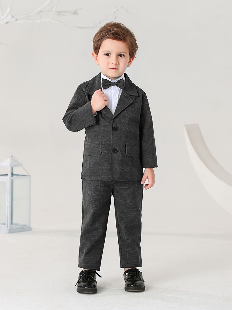 3ks Chlapecký Elegantní Termoblazer S Dlouhým Rukávem Bundou Kalhotami A Mašlí Na Zimní Párty Formální Příležitost