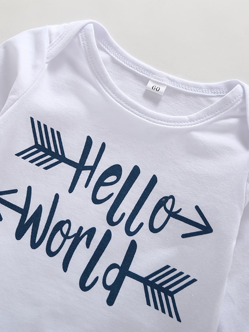 3ks Děťátko Chlapci Hello World Letter Print Onesie Top Pruhované Kalhoty S Kloboukem Set Oblečení