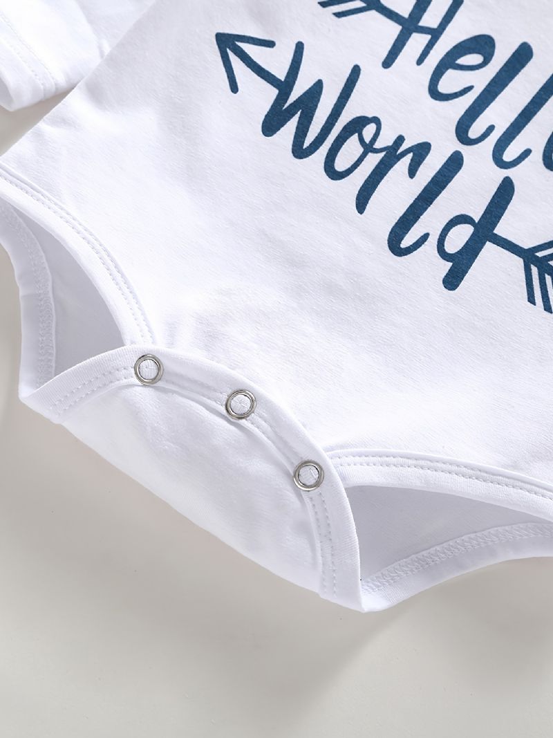 3ks Děťátko Chlapci Hello World Letter Print Onesie Top Pruhované Kalhoty S Kloboukem Set Oblečení