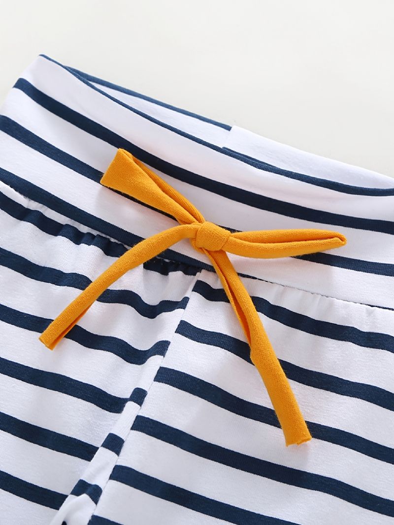 3ks Děťátko Chlapci Hello World Letter Print Onesie Top Pruhované Kalhoty S Kloboukem Set Oblečení