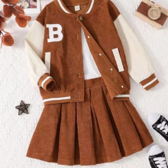 Batole Dívčí Colorblock Manšestrová Uniformní Bunda Se Sukní