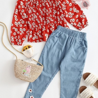 Batole Dívčí Daisy Shirred Peplum Top & Appliques Jeans Set