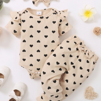 Batole Děťátko Dívky Heart Print Body + Kalhoty Set + Čelenka Onesie Clothes