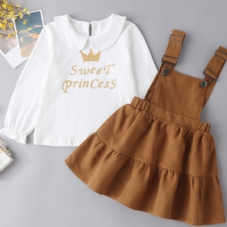 Batole Děťátko Dívky Letter Crown Print Top & Ruffle Overal Dress Set Dětské Oblečení