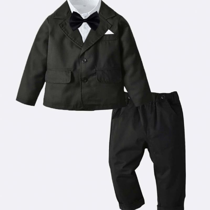 Chlapci Black Blazer Dress Shirt Motýlek Bunda Kalhoty Set