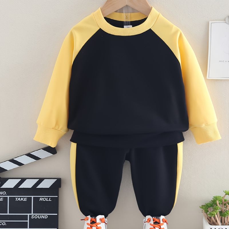 Chlapci Casual Colorblock Crew Výstřih Dlouhý Rukáv Mikiny Kalhoty Set Podzim Zima