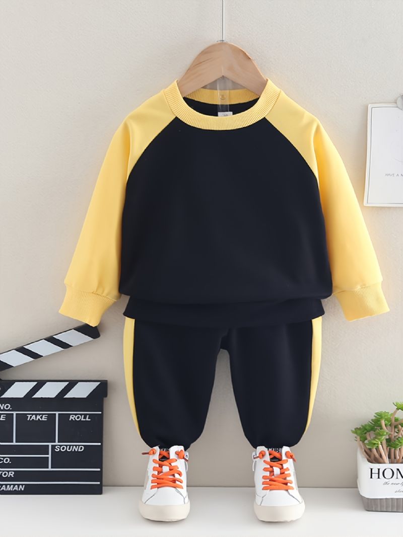 Chlapci Casual Colorblock Crew Výstřih Dlouhý Rukáv Mikiny Kalhoty Set Podzim Zima