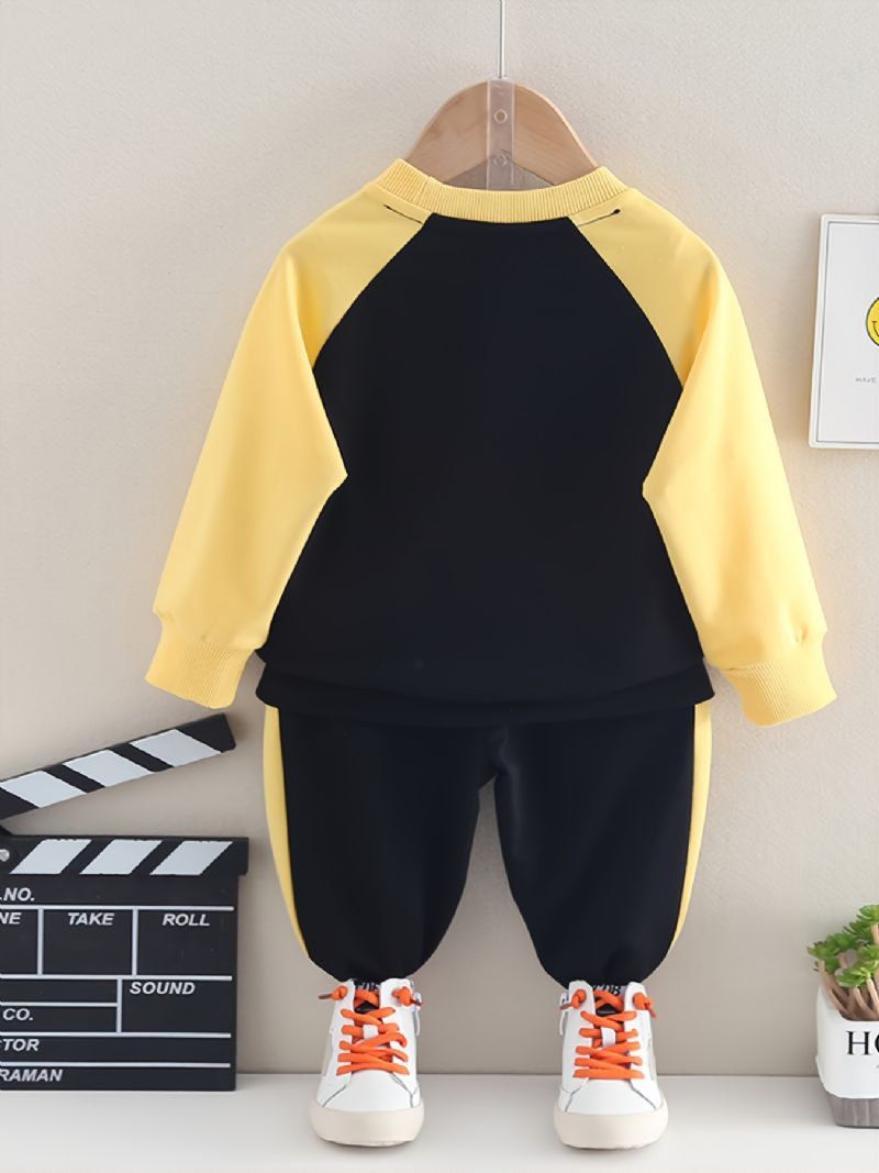 Chlapci Casual Colorblock Crew Výstřih Dlouhý Rukáv Mikiny Kalhoty Set Podzim Zima