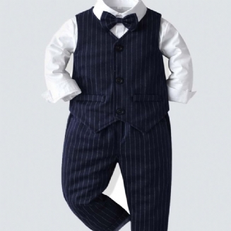 Chlapci Gentleman Outfit Motýlek Košile S Dlouhým Rukávem Vesta Kalhoty Set