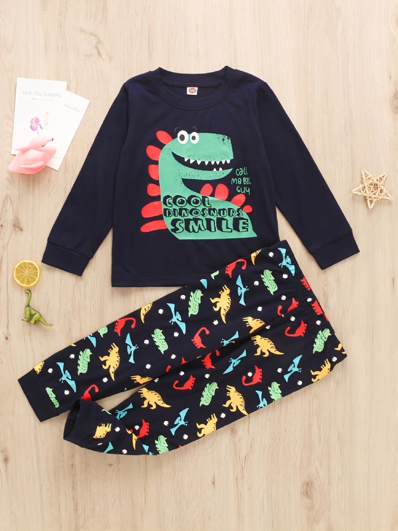 Chlapci Ležérní Roztomilý Dinosaurus S Potiskem Dlouhý Rukáv Top Kalhoty Crew 2ks Set