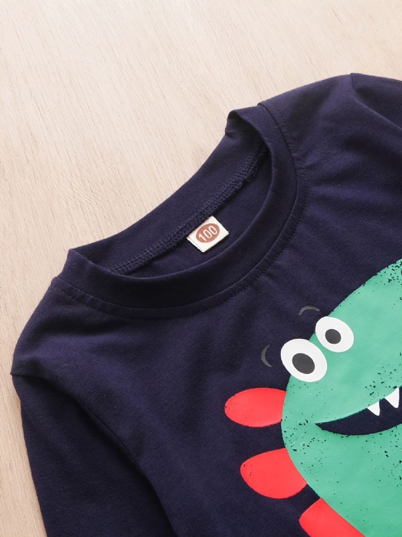 Chlapci Ležérní Roztomilý Dinosaurus S Potiskem Dlouhý Rukáv Top Kalhoty Crew 2ks Set
