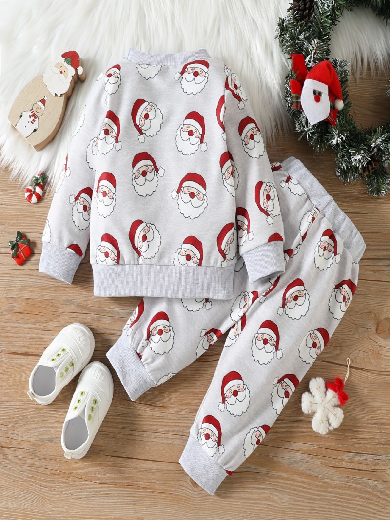 Chlapci Ležérní Roztomilý Set S Potiskem Santa Claus Se Zatepleným Svetrem Mikinou A Kalhotami Na Zimní Vánoční Večírek