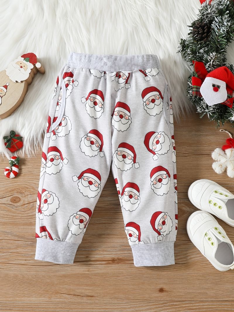 Chlapci Ležérní Roztomilý Set S Potiskem Santa Claus Se Zatepleným Svetrem Mikinou A Kalhotami Na Zimní Vánoční Večírek