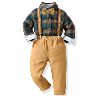 Chlapecká Kostkovaná Košile A Podvazkové Kalhoty Set Gentleman Set Na Vánoční Večírek