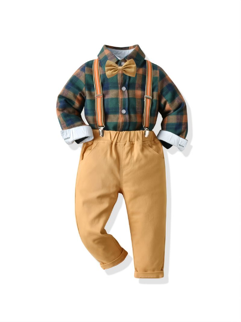 Chlapecká Kostkovaná Košile A Podvazkové Kalhoty Set Gentleman Set Na Vánoční Večírek