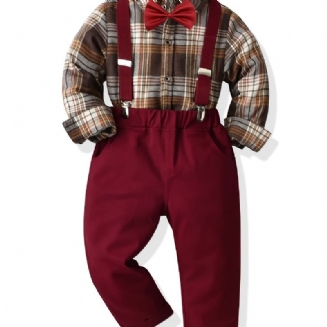 Chlapecká Kostkovaná Košile S Dlouhým Rukávem + Podvazky Kalhoty Formální Gentleman Oblečení Na Svatbu Školní Večírek Vánoční Dětské