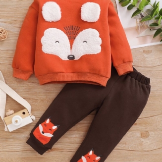 Chlapecká Mikina Fox Ears S Kulatým Výstřihem + Sada Fox Vyšívaných Kalhot Dětské Oblečení Na Zimu