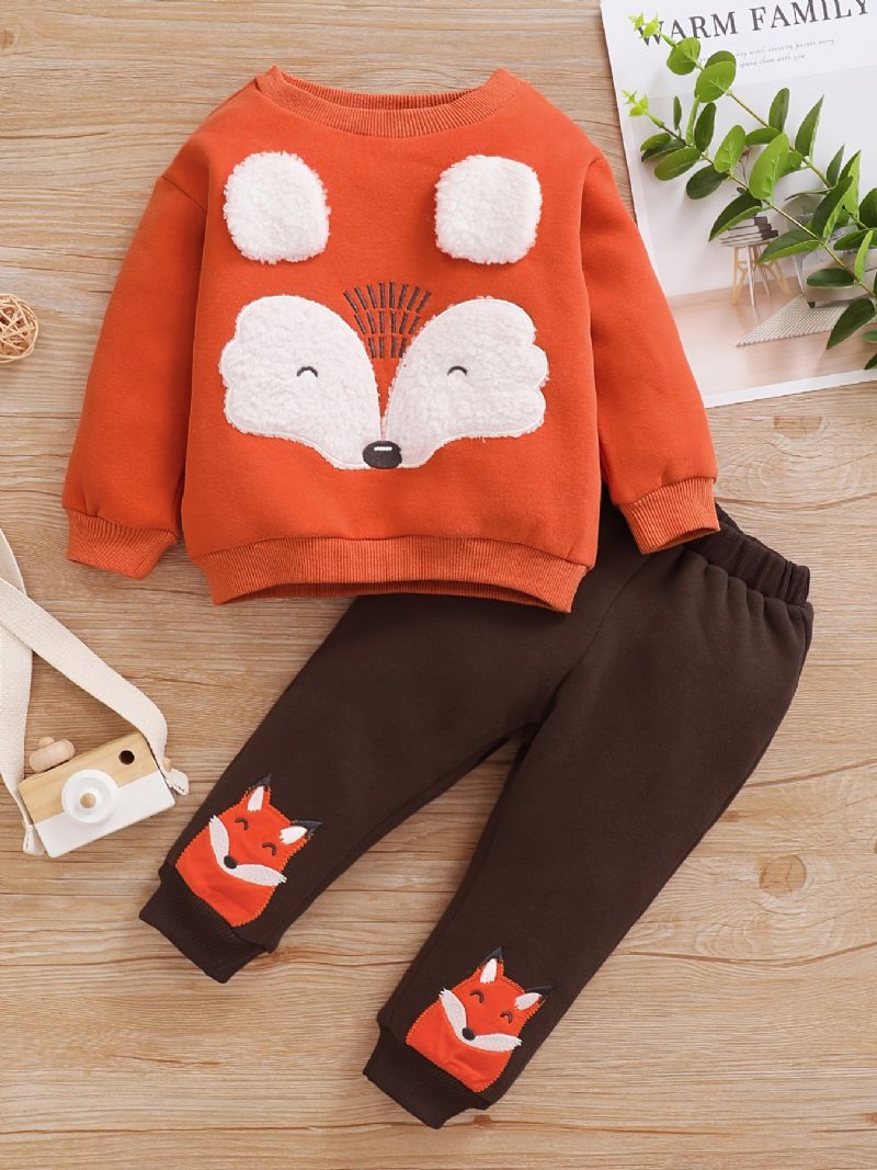 Chlapecká Mikina Fox Ears S Kulatým Výstřihem + Sada Fox Vyšívaných Kalhot Dětské Oblečení Na Zimu
