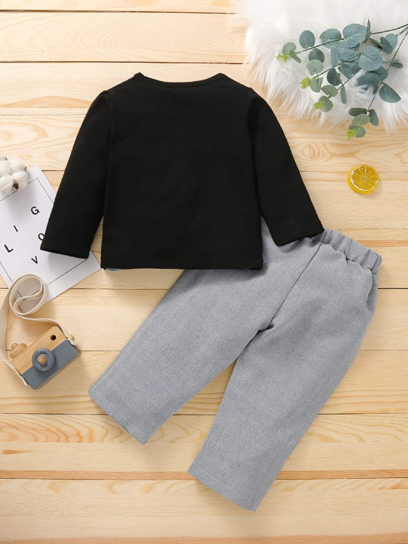 Chlapecká Patchworková Mikina + Kalhoty Set Oblečení Pro Miminko Black Grey