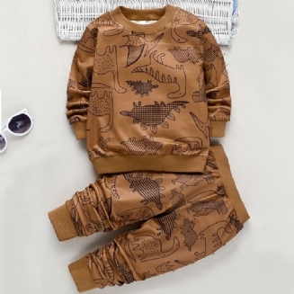 Chlapecká Sada Mikina + Kalhoty S Kulatým Výstřihem Dětské Oblečení S Potiskem Dinosaurů