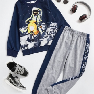 Chlapecké Pyžamo Rodinné Oblečení Space Astronaut Potisk S Kulatým Výstřihem Dlouhý Rukáv Top & Kalhoty Set Dětské