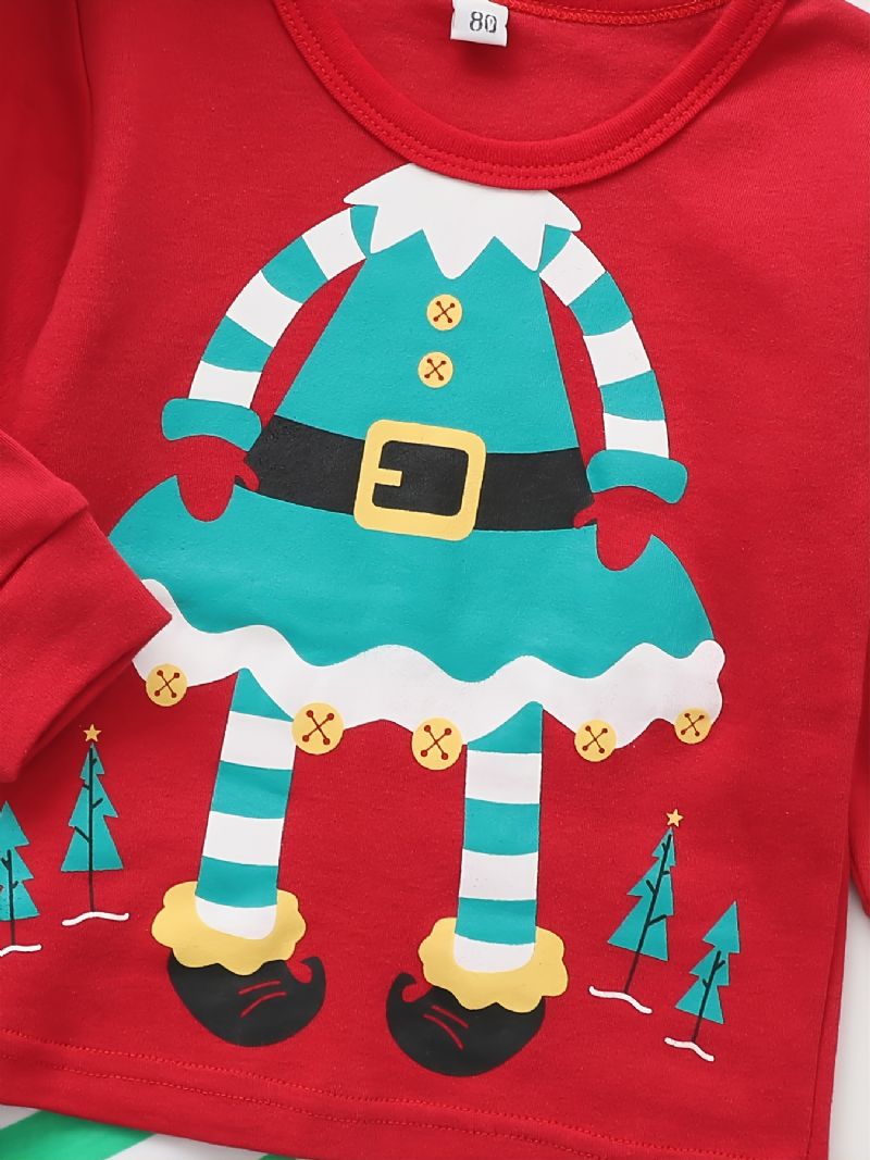 Chlapecké Roztomilé Vánoční Losí Potisk S Dlouhým Rukávem Crew Neck Top Kalhoty Pyžamový Set