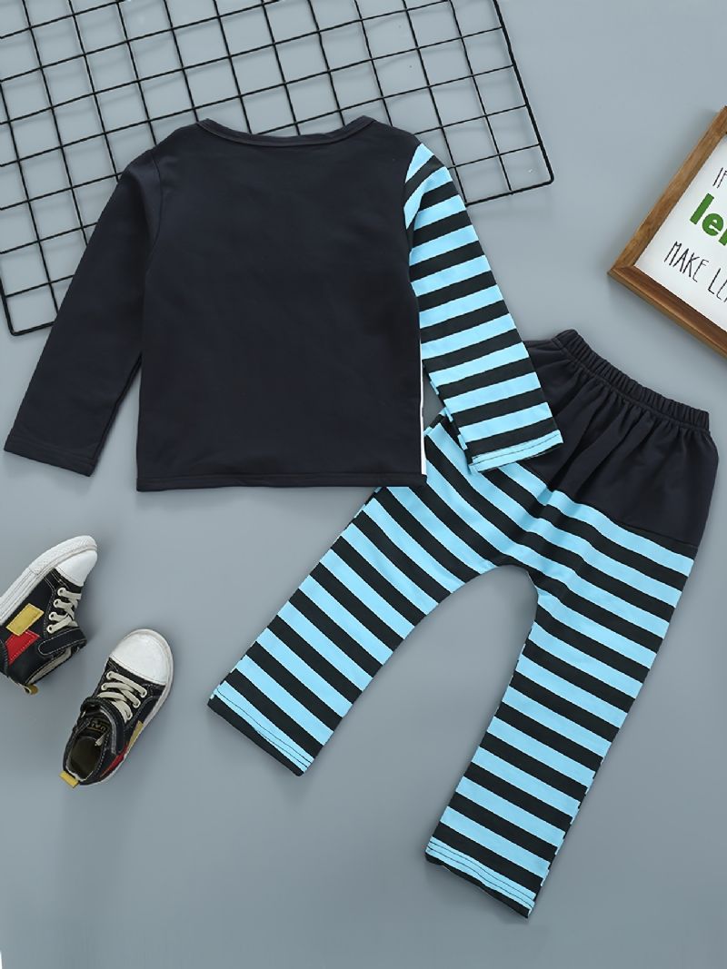 Chlapecký Color Block Top S Kulatým Výstřihem A Dlouhým Rukávem + Sada Pruhovaných Kalhot Dětské Oblečení