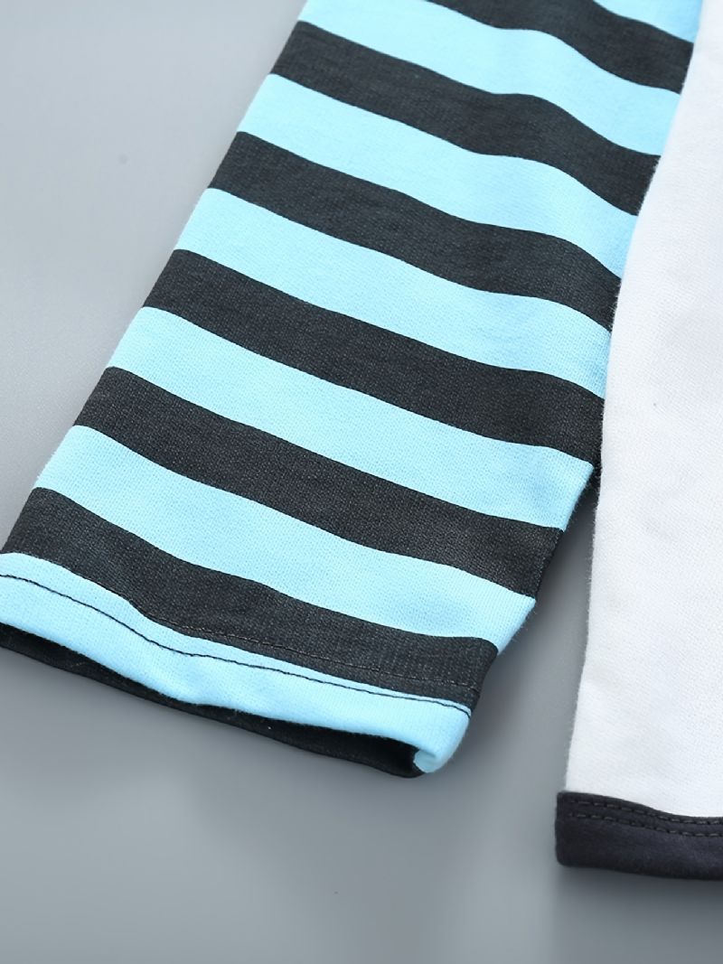 Chlapecký Color Block Top S Kulatým Výstřihem A Dlouhým Rukávem + Sada Pruhovaných Kalhot Dětské Oblečení