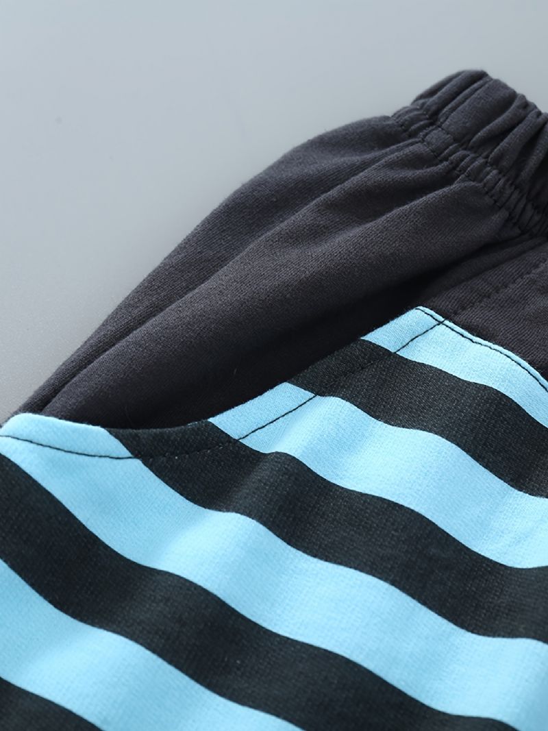 Chlapecký Color Block Top S Kulatým Výstřihem A Dlouhým Rukávem + Sada Pruhovaných Kalhot Dětské Oblečení