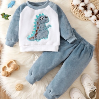 Chlapecký Fleecový Dinosauří Top S Dlouhým Rukávem + Jednobarevná Sada Kalhot Dětské Oblečení Na Zimu